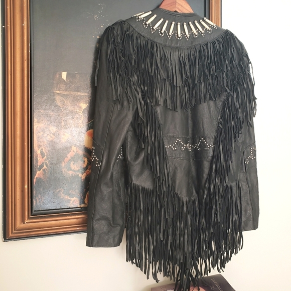 Sunriders Western Womens Fringe Bone Seed Gothic Cowgirl Tassel Leather Jacket - Picture 8 of 10